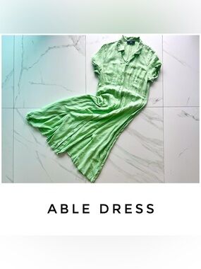 ABLE dress size Medium green linen shirt button up dow midi